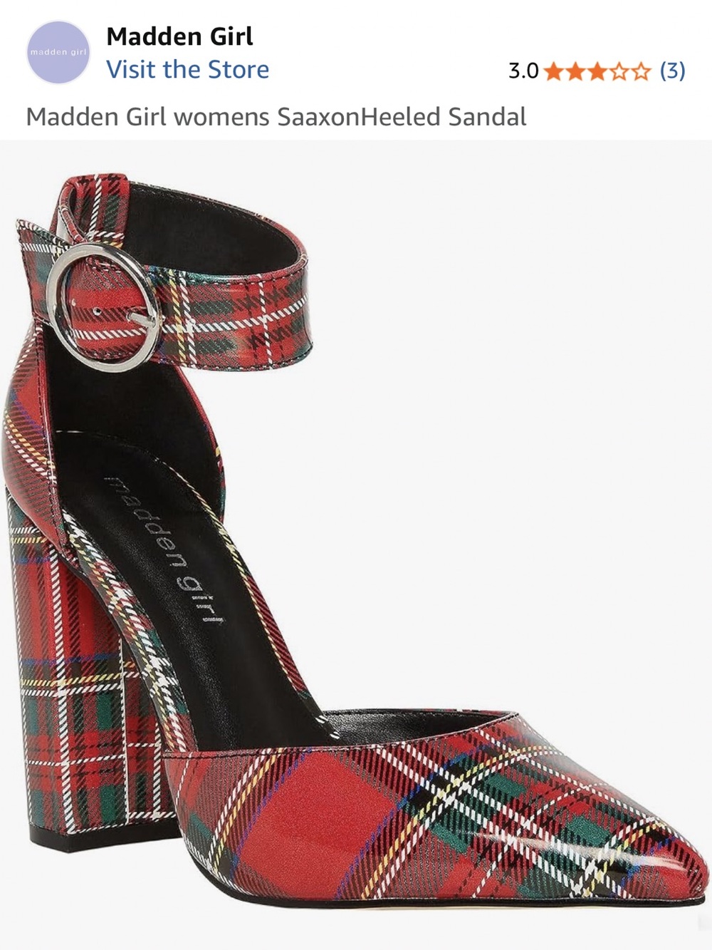 Madden Girl Saxxon Ankle Strap Festive Red Plaid Pumps 4” Heel Sz 9 Womens New